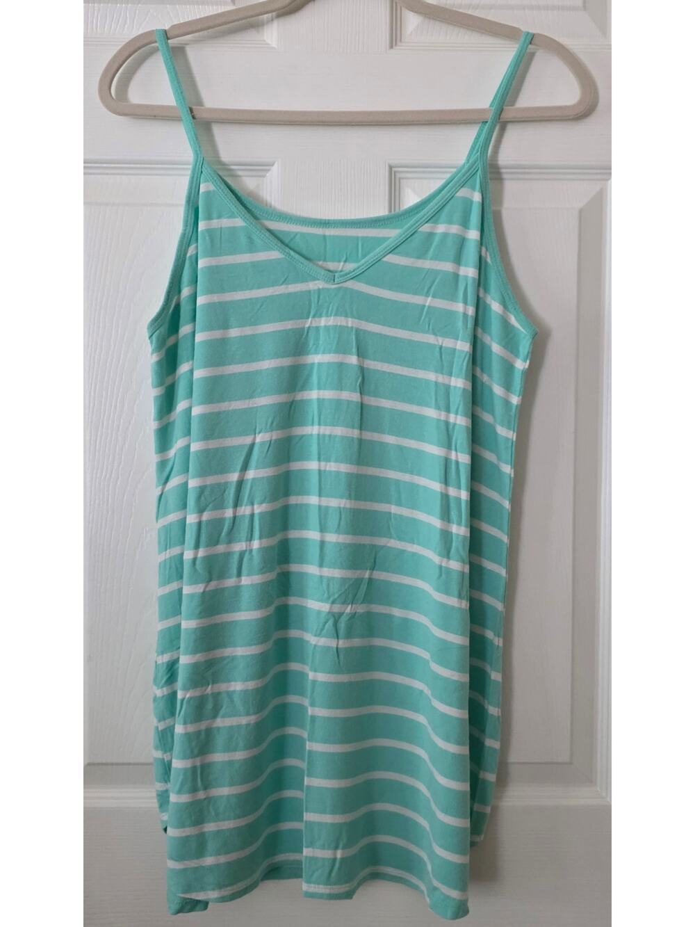 Zenana Outfitters Mint & White Striped V-neck Spaghetti Strap Camisole Tank 1X